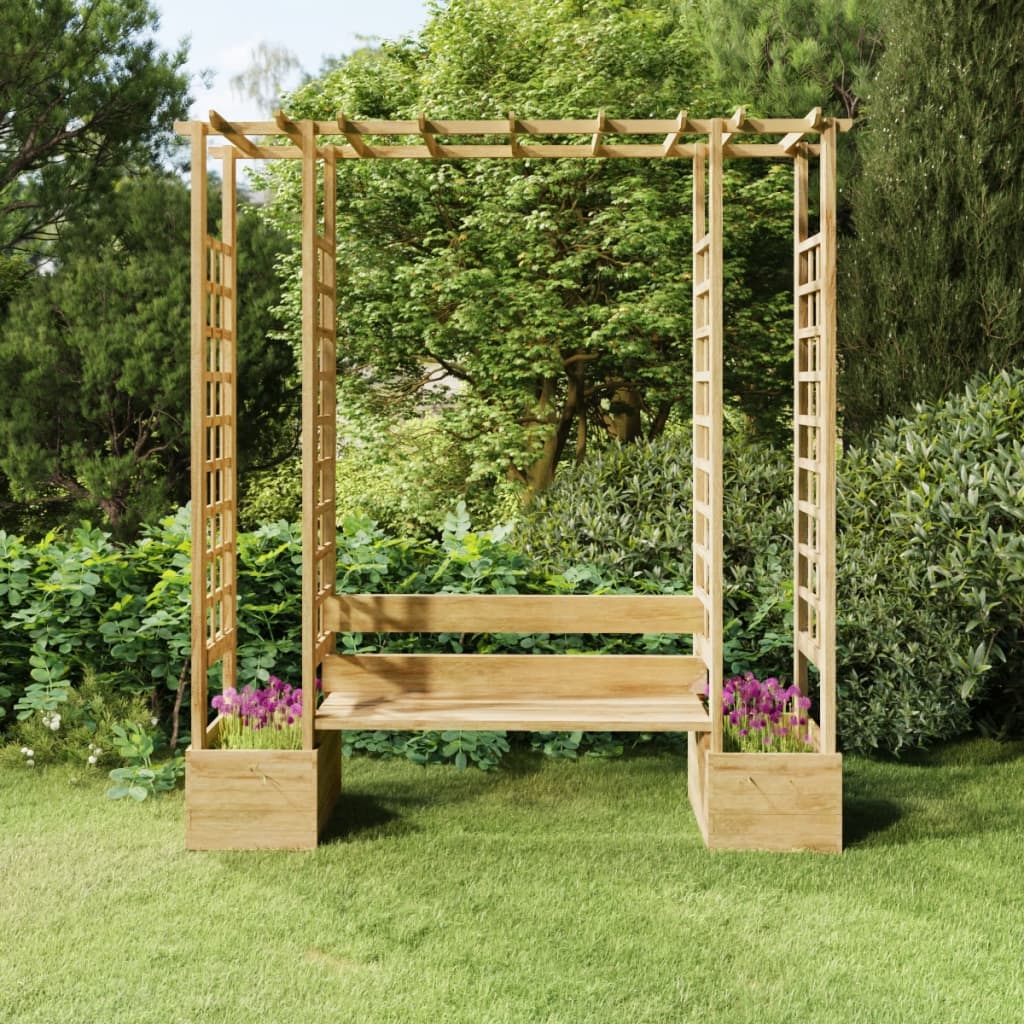 Pergola da Giardino Panca e Vasi Legno Massello Pino Impregnato 318565