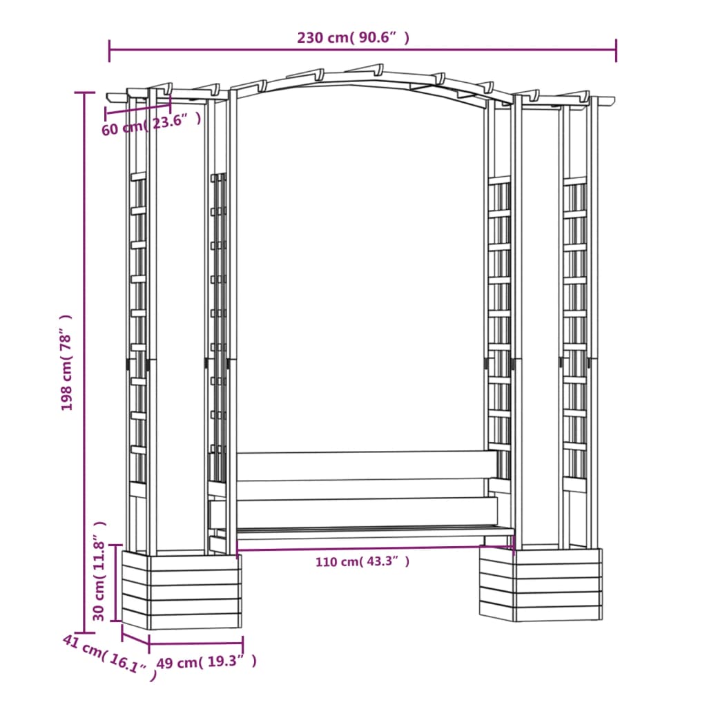 Pergola da Giardino Panca e Vasi Legno Massello Pino Impregnato 318566