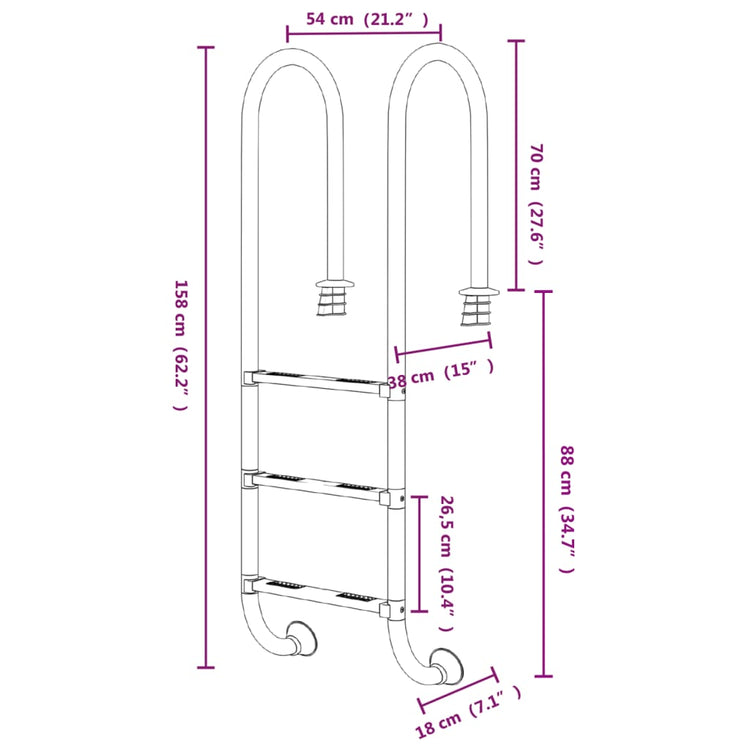 Scala per Piscina 54x38x158 cm Acciaio Inox 304