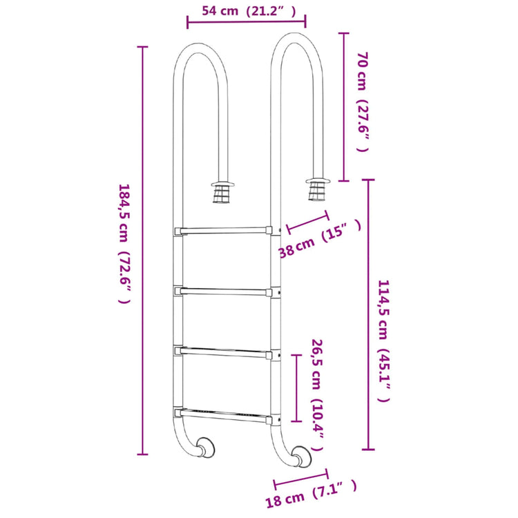 Scala per Piscina 54x38x184,5 cm Acciaio Inox 304 93453