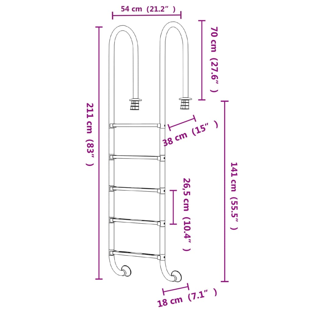 Scala per Piscina 54x38x211 cm Acciaio Inox 304 93454