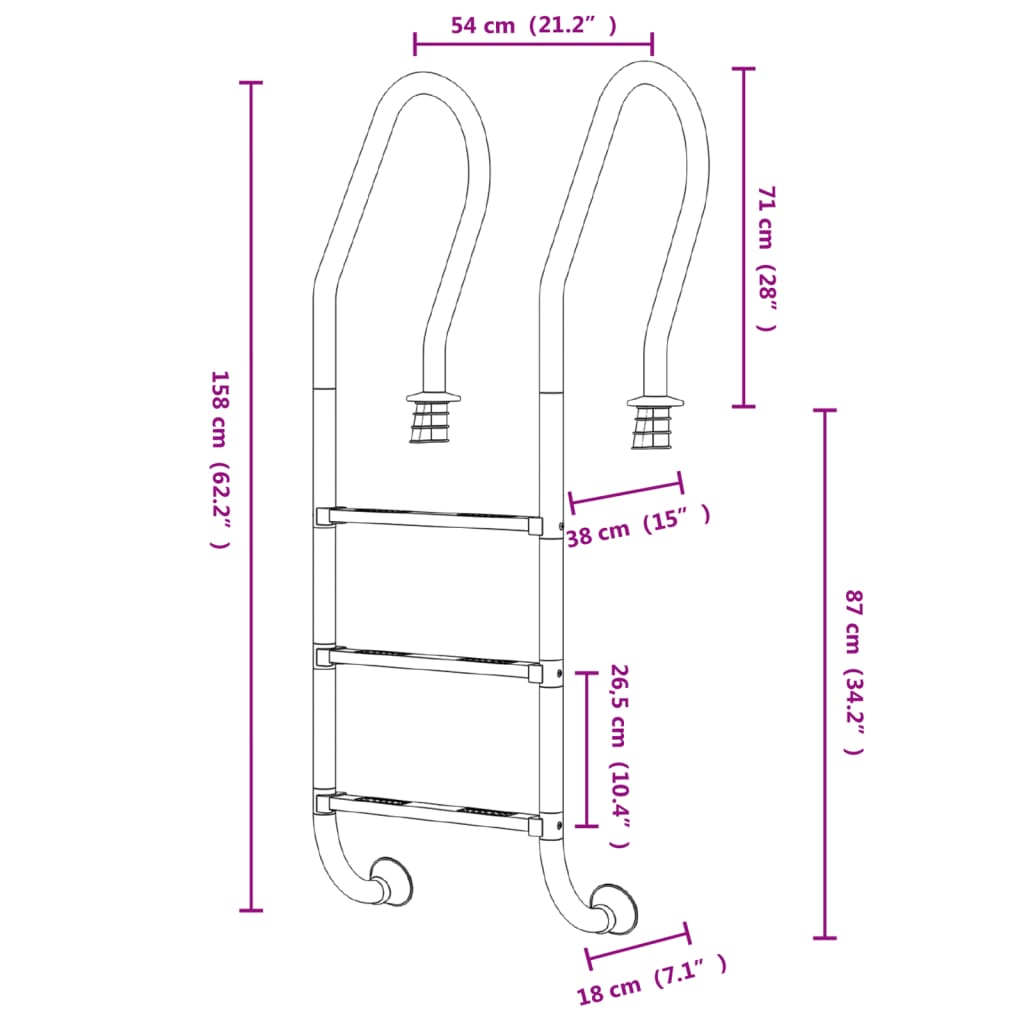 Scala per Piscina 54x38x158 cm Acciaio Inox 304 93455