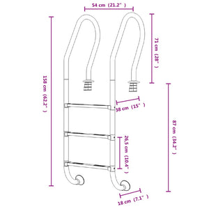 Scala per Piscina 54x38x158 cm Acciaio Inox 304 93455