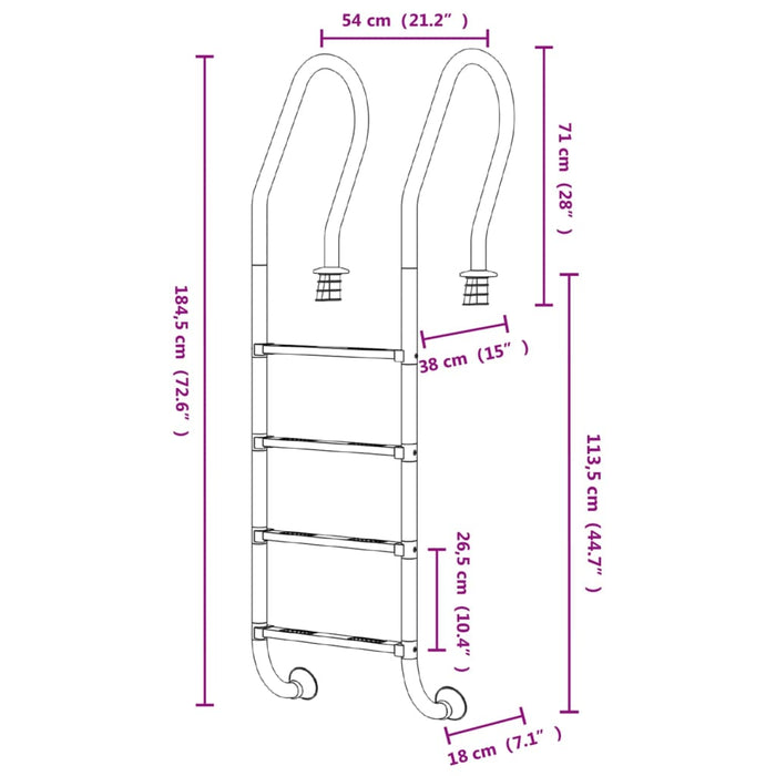 Scala per Piscina 54x38x184,5 cm Acciaio Inox 304 93456