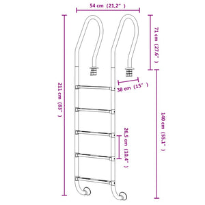 Scala per Piscina 54x38x211 cm Acciaio Inox 304 93457