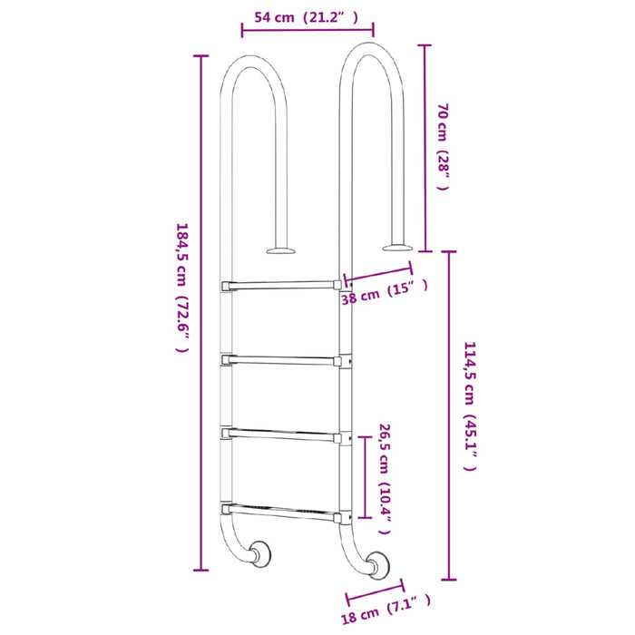 Scala per Piscina 54x38x184,5 cm Acciaio Inox 304 93459