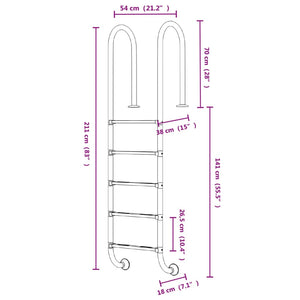 Scala per Piscina 54x38x211 cm Acciaio Inox 304