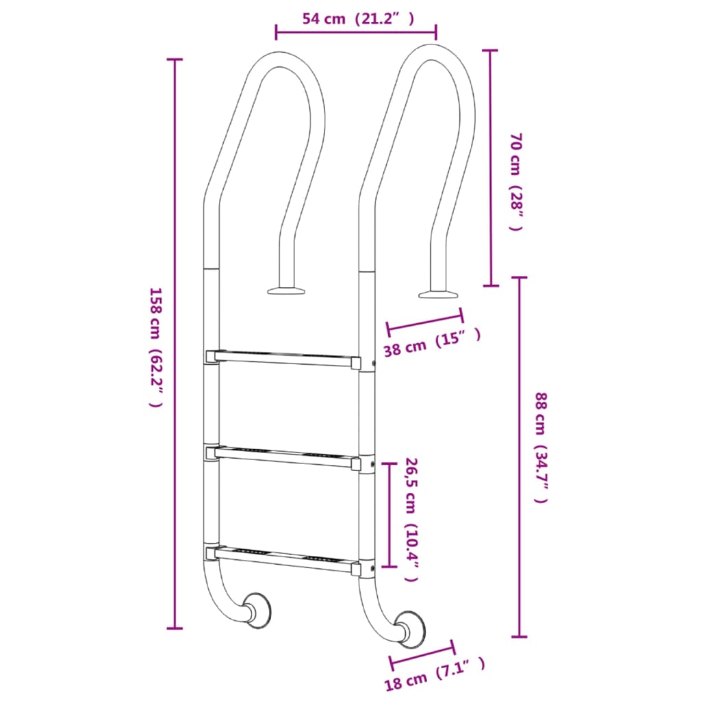 Scala per Piscina 54x38x158 cm Acciaio Inox 304 93461