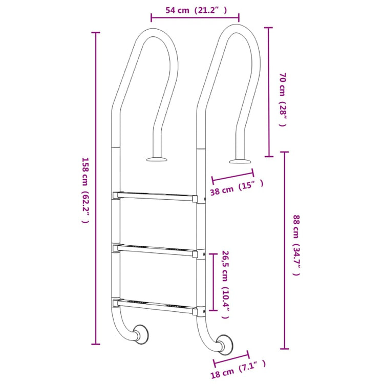 Scala per Piscina 54x38x158 cm Acciaio Inox 304 93461