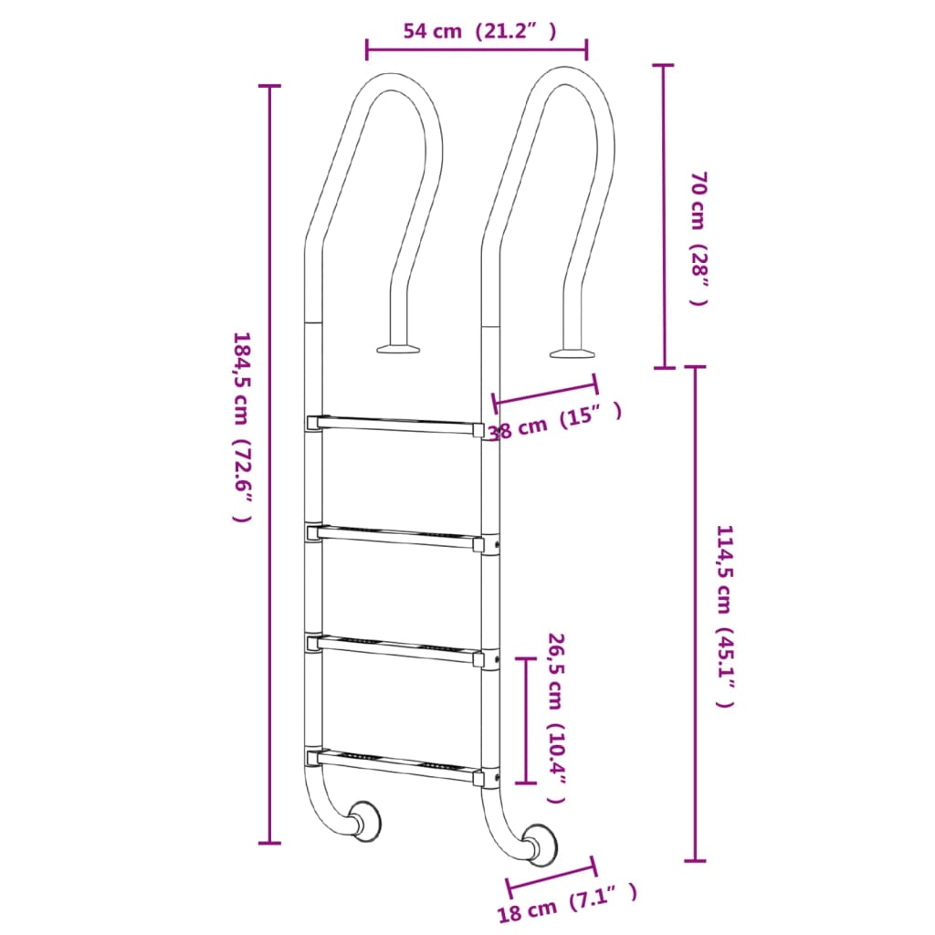 Scala per Piscina 54x38x184,5 cm Acciaio Inox 304