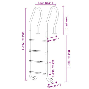 Scala per Piscina 54x38x184,5 cm Acciaio Inox 304