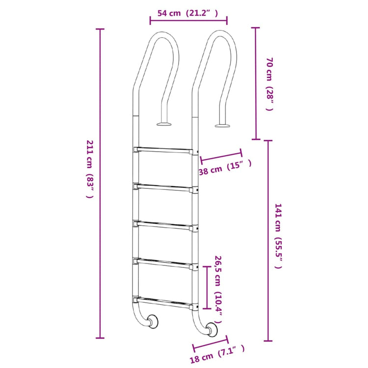 Scala per Piscina 54x38x211 cm Acciaio Inox 304 93463