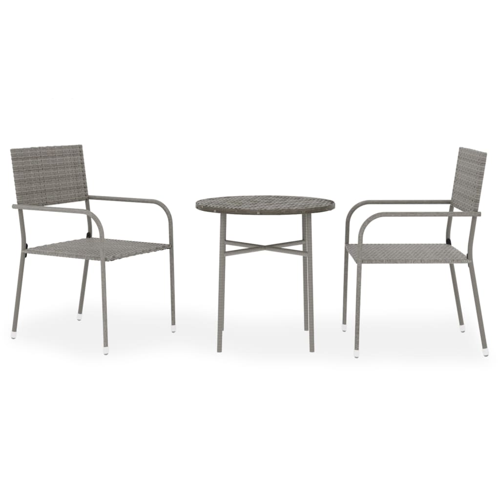 Set Mobili da Pranzo per Giardino 3 pz in Polyrattan Grigio cod mxl 39354