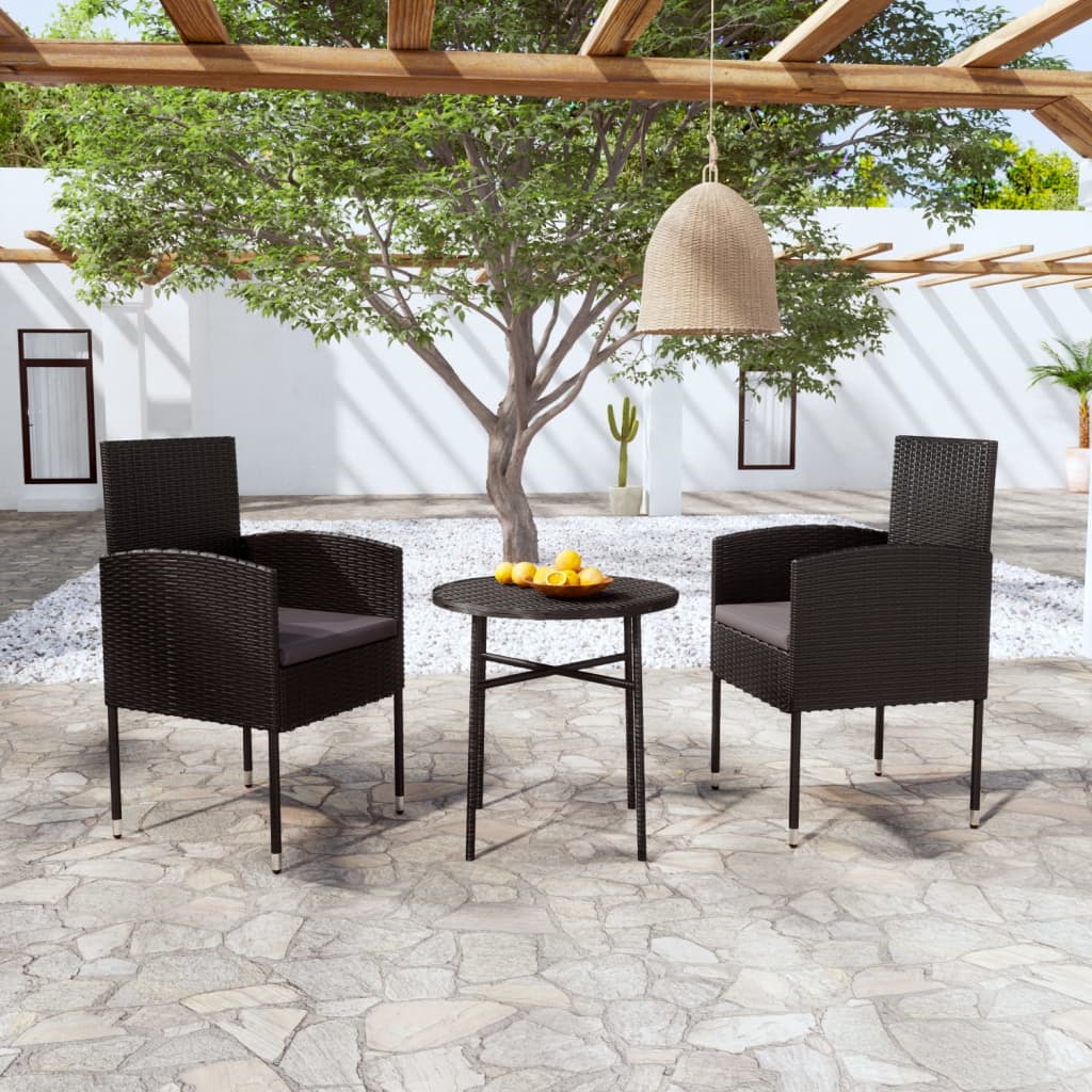 Set Mobili da Pranzo per Giardino 3 pz Polyrattan Nero 3098036