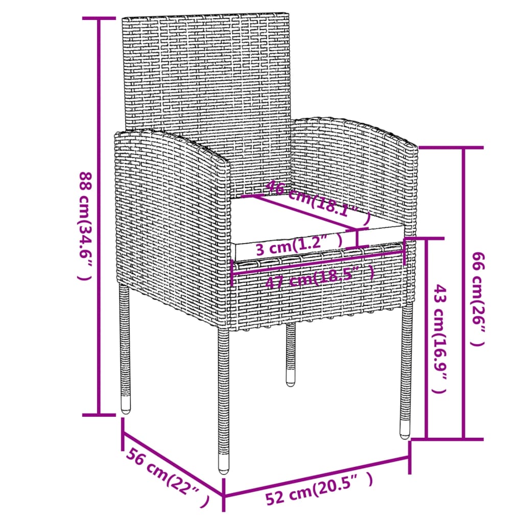 Set Mobili da Pranzo per Giardino 3 pz in Polyrattan Antracite