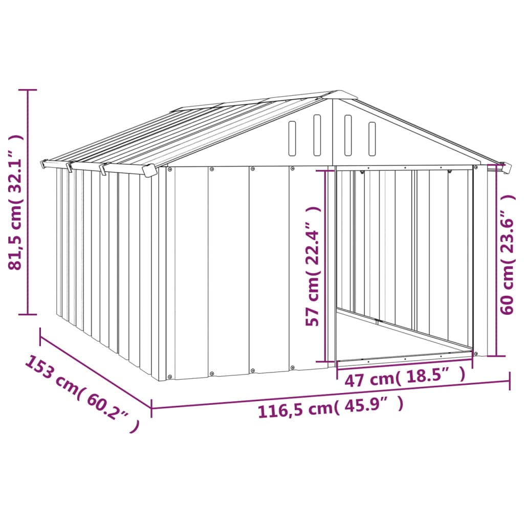 Casetta per Cani Antracite 116,5x153x81,5 cm Acciaio Zincato 171541