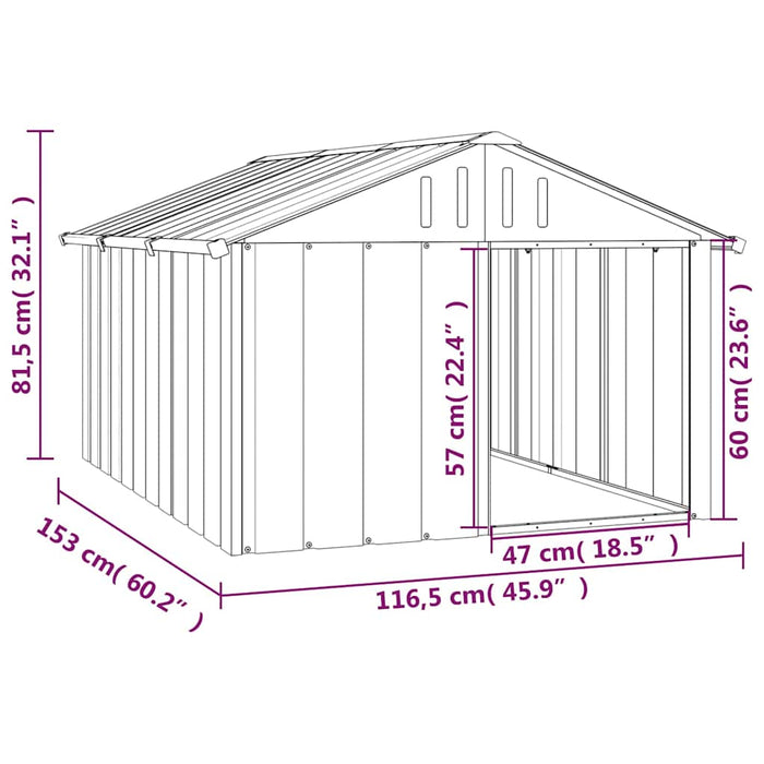 Casetta per Cani Antracite 116,5x153x81,5 cm Acciaio Zincato 171541