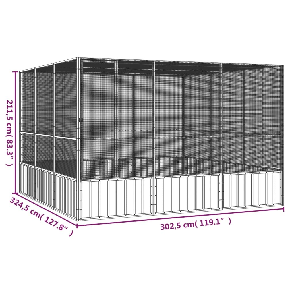 Gabbia Uccelli Antracite 302,5x324,5x211,5 cm Acciaio Zincato 171550