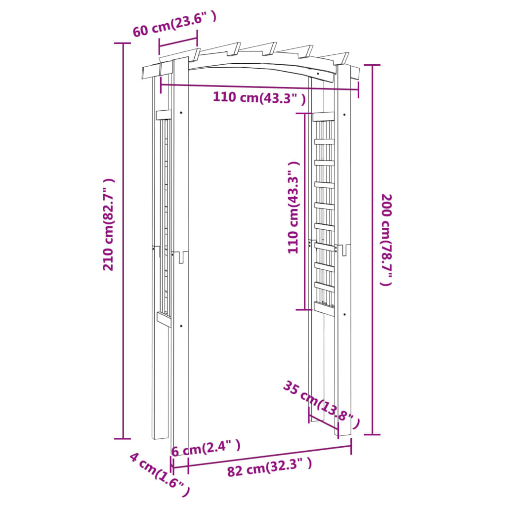 Arco a Traliccio 110x60x220 cm in Pino Massello Impregnato cod mxl 77632