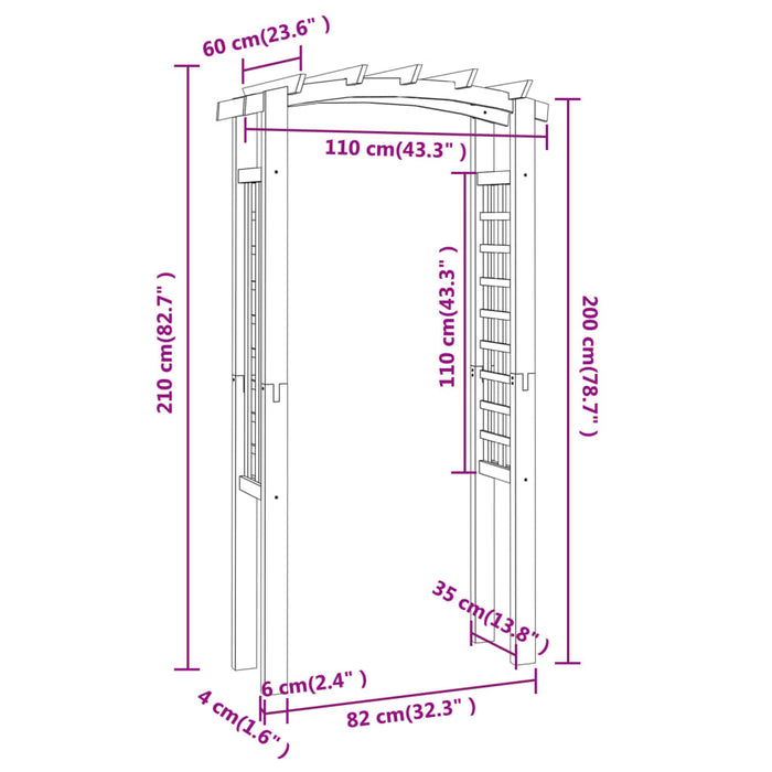 Arco a Traliccio 110x60x220 cm in Pino Massello Impregnato cod mxl 77632