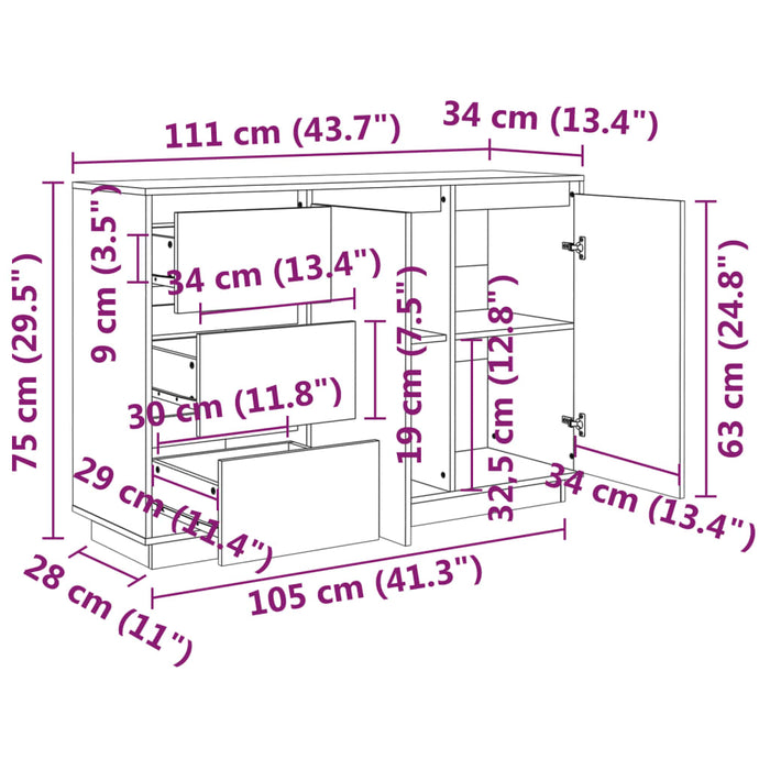 Credenza 111x34x75 cm in Legno Massello di Pino 813804