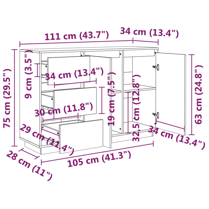 Credenza Bianca 111x34x75 cm in Legno Massello di Pino cod mxl 5795