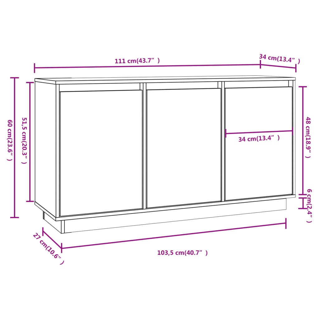 Credenza 111x34x60 cm in Legno Massello di Pino