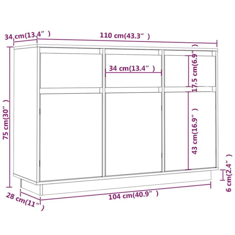 Credenza 110x34x75 cm in Legno Massello di Pino cod mxl 13926