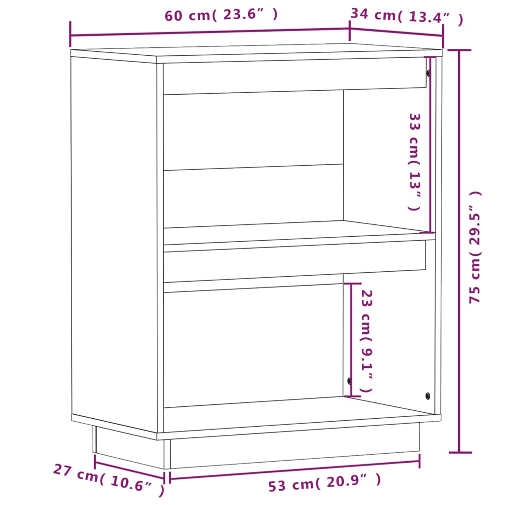 Mobile Consolle Bianco 60x34x75 cm in Legno Massello di Pino 813820