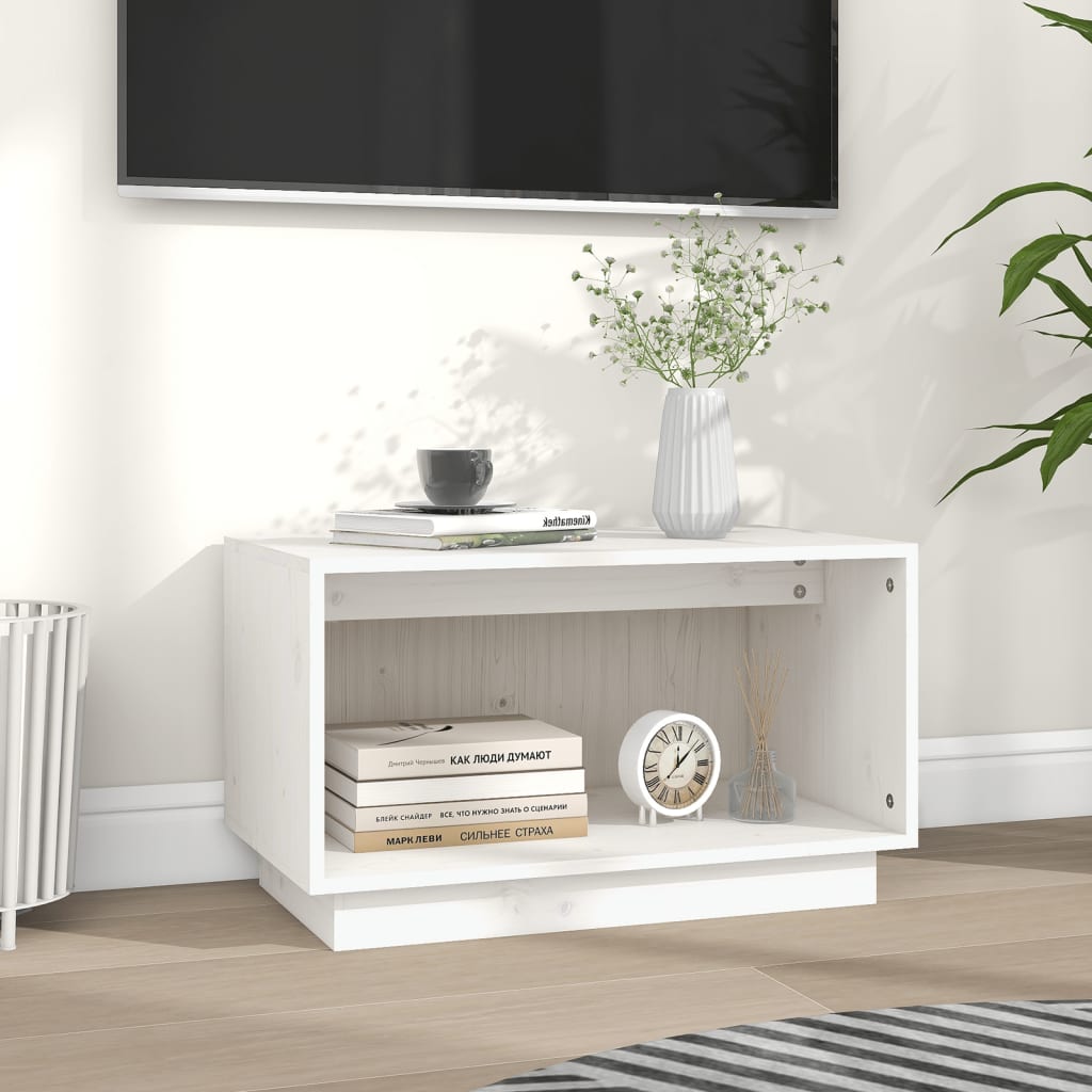 Mobile Porta TV Bianco 60x35x35 cm in Legno Massello di Pino cod 11104