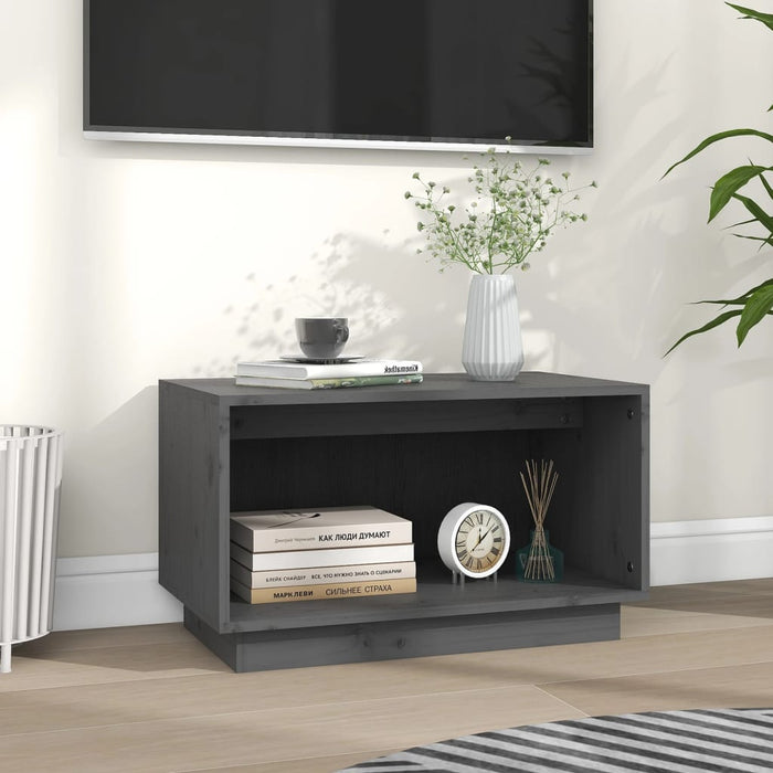 Mobile Porta TV Grigio 60x35x35 cm in Legno Massello di Pino 813826