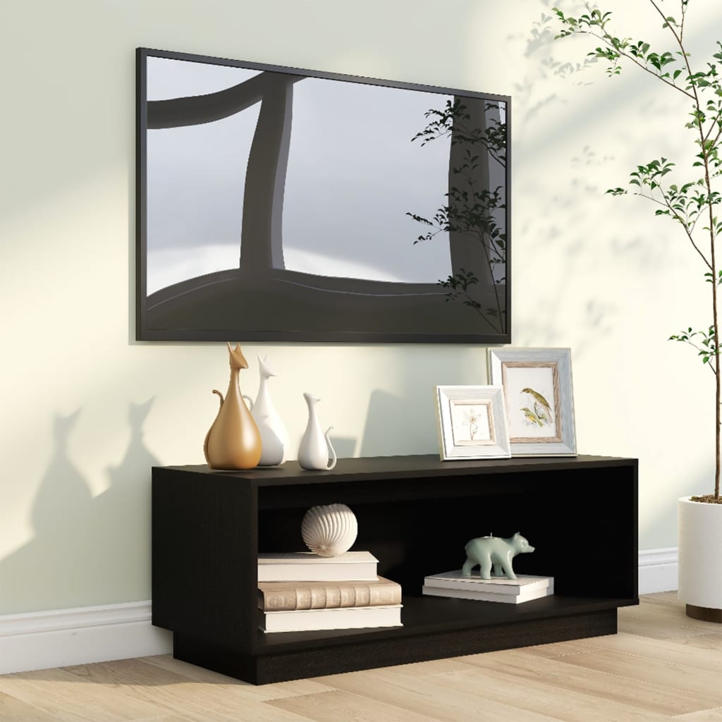 Mobile Porta TV Nero 90x35x35 cm in Legno Massello di Pino cod mxl 23052