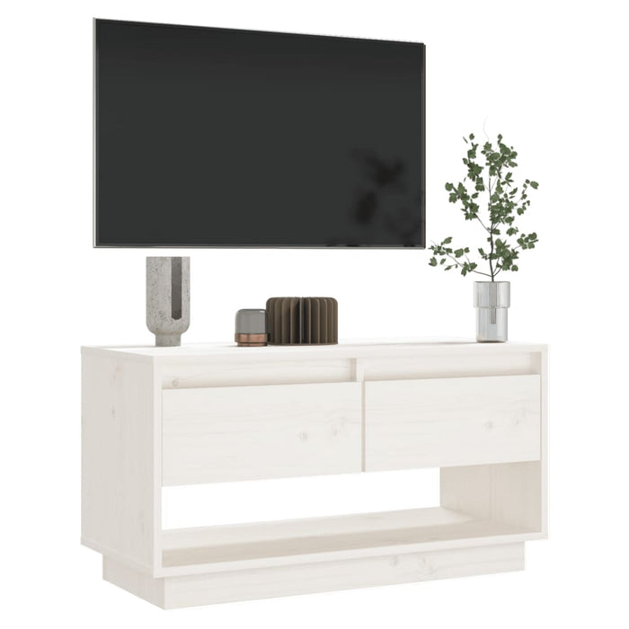 Mobile Porta TV Bianco 74x34x40 cm in Legno Massello di Pino