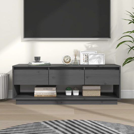 Mobile Porta TV Grigio 110,5x34x40 cm in Legno Massello di Pino