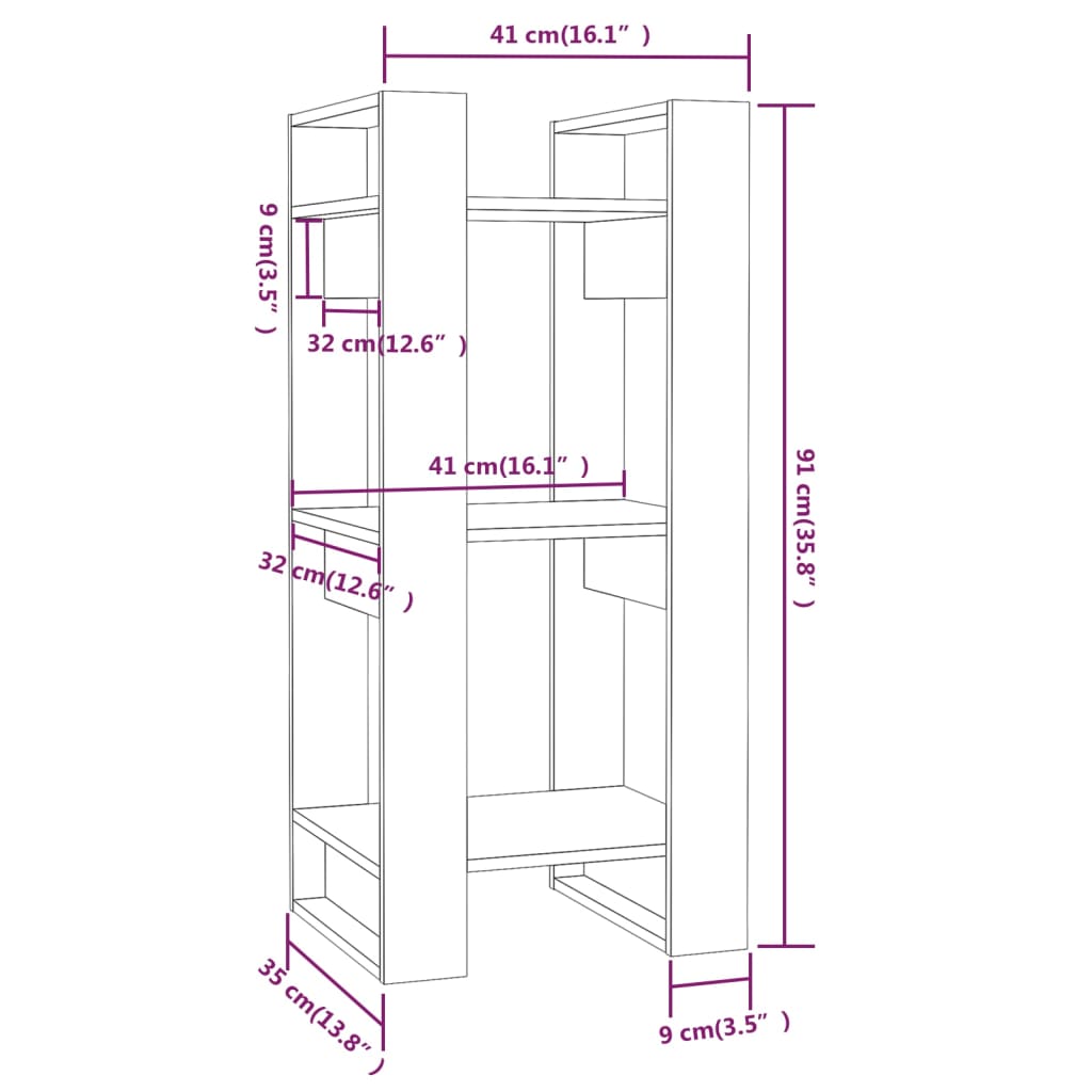 Libreria/Divisorio Bianco 41x35x91 cm in Legno Massello di Pino