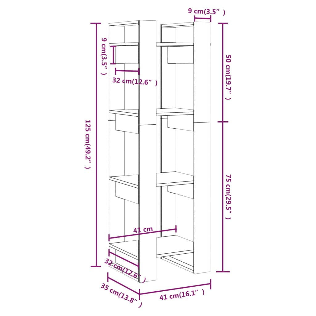 Libreria/Divisorio 41x35x125 cm in Legno Massello di Pino