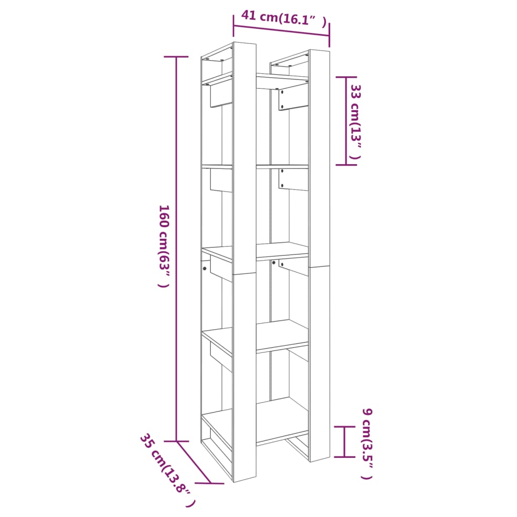 Libreria/Divisorio Grigio 41x35x160 cm Legno Massello di Pino