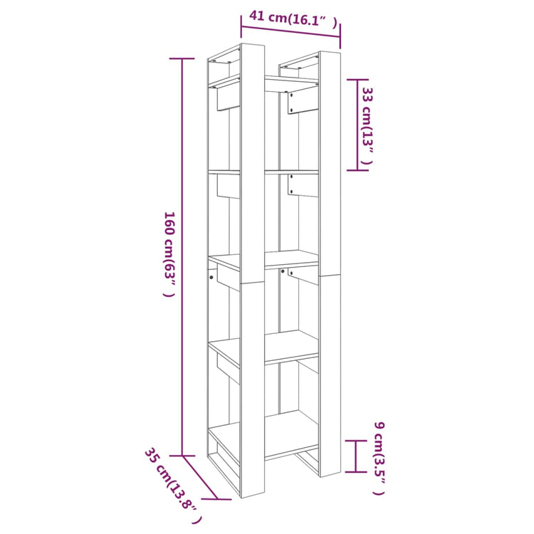 Libreria/Divisorio Nero 41x35x160 cm in Legno Massello di Pino