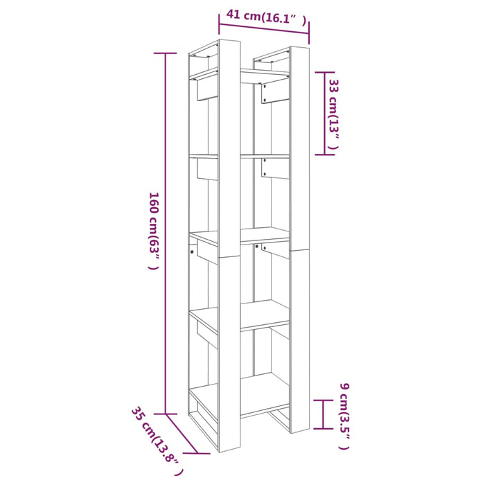 Libreria/Divisorio Nero 41x35x160 cm in Legno Massello di Pino 813873