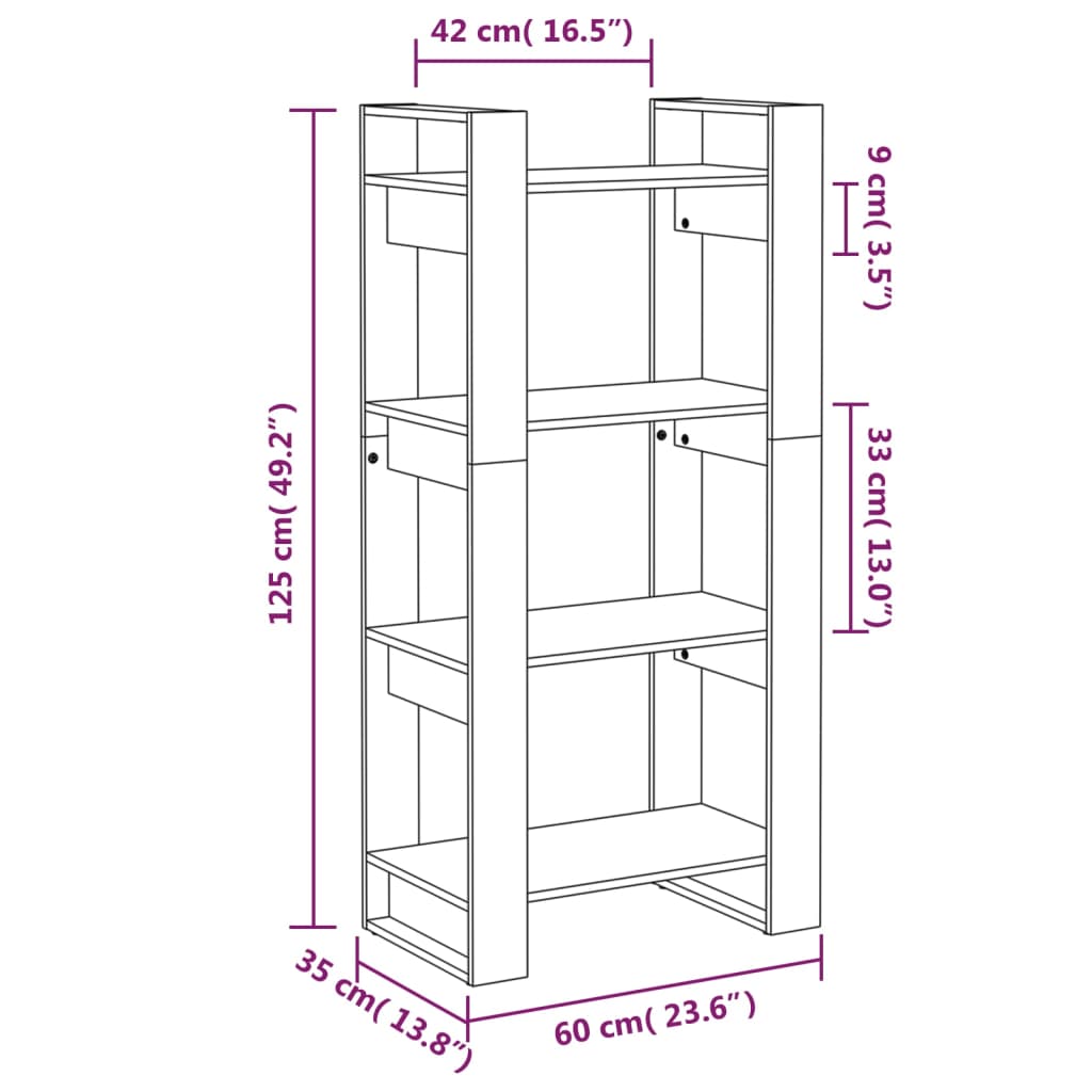 Libreria/Divisorio Nero 80x35x125 cm Legno Massello cod mxl 14165