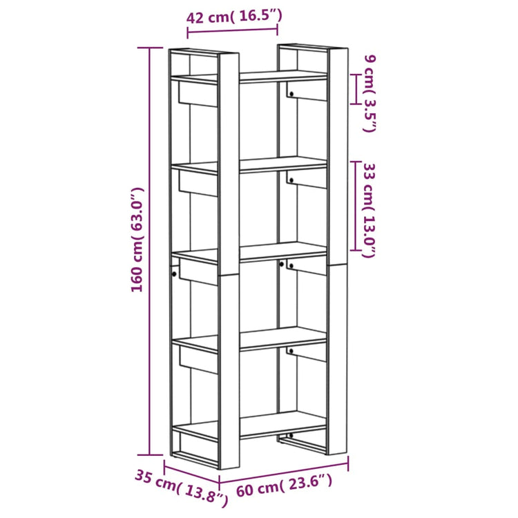 Libreria/Divisorio Grigio 60x35x160 cm Legno Massello