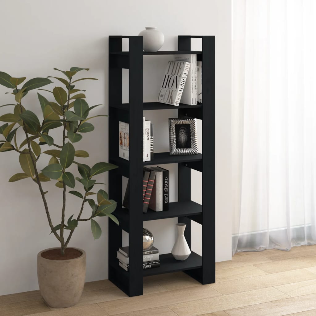 Libreria/Divisorio Nero 60x35x160 cm Legno Massello