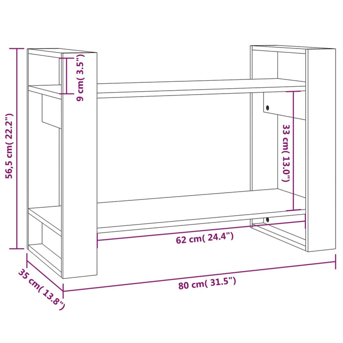 Libreria/Divisorio Nero 80x35x56,5 cm in Legno Massello di Pino