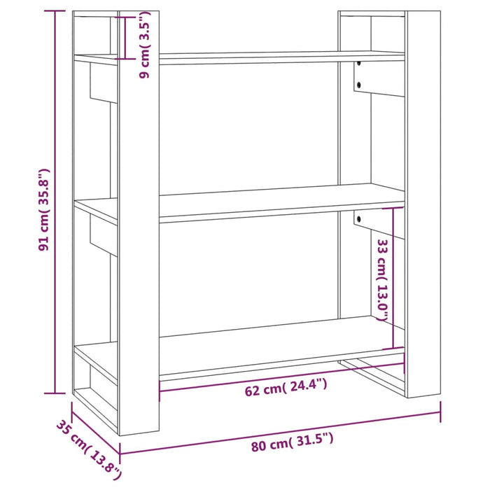 Libreria/Divisorio Grigio 80x35x91 cm in Legno Massello di Pino