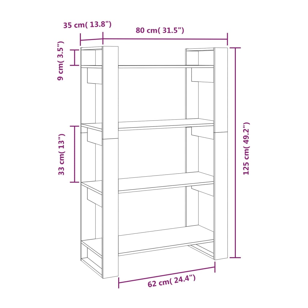 Libreria/Divisorio Bianco 80x35x125 cm Legno Massello di Pino cod mxl 19699