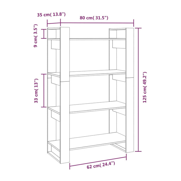 Libreria/Divisorio Grigio 80x35x125 cm Legno Massello di Pino