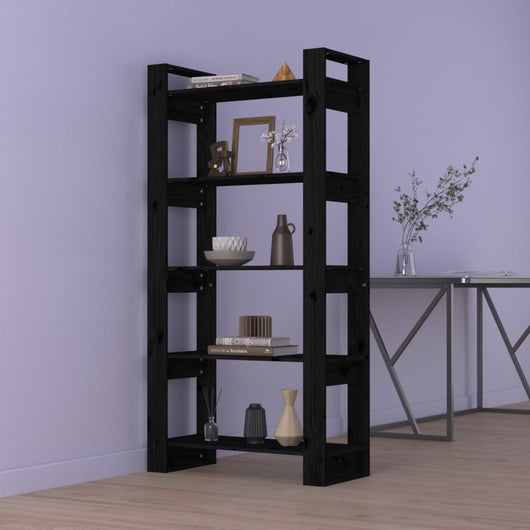 Libreria/Divisorio Nero 80x35x160 cm Legno Massello