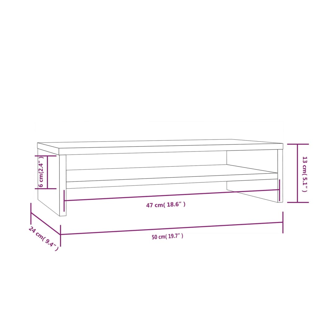 Supporto per Monitor Grigio 50x24x13 cm Legno Massello di Pino 813916