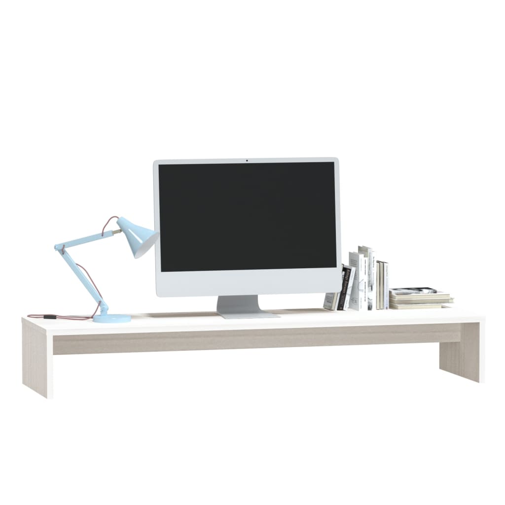 Supporto per Monitor Bianco 100x27x15 cm Legno Massello di Pino 813930