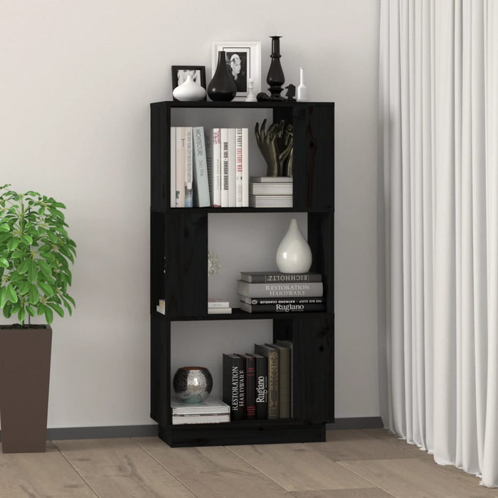 Libreria/Divisorio Nero 51x25x101 cm in Legno Massello di Pino